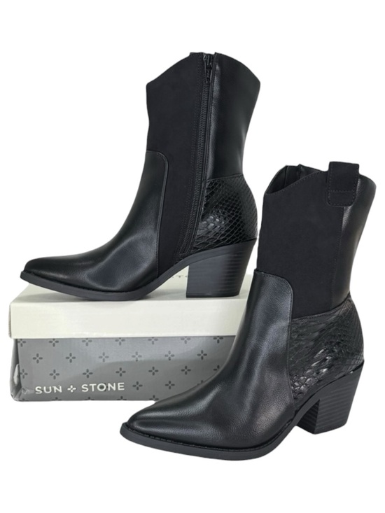 Sun + Stone Shoes - Sun + Stone Biancaa Black Faux Leather Western Womens Ankle Boots Size 6M